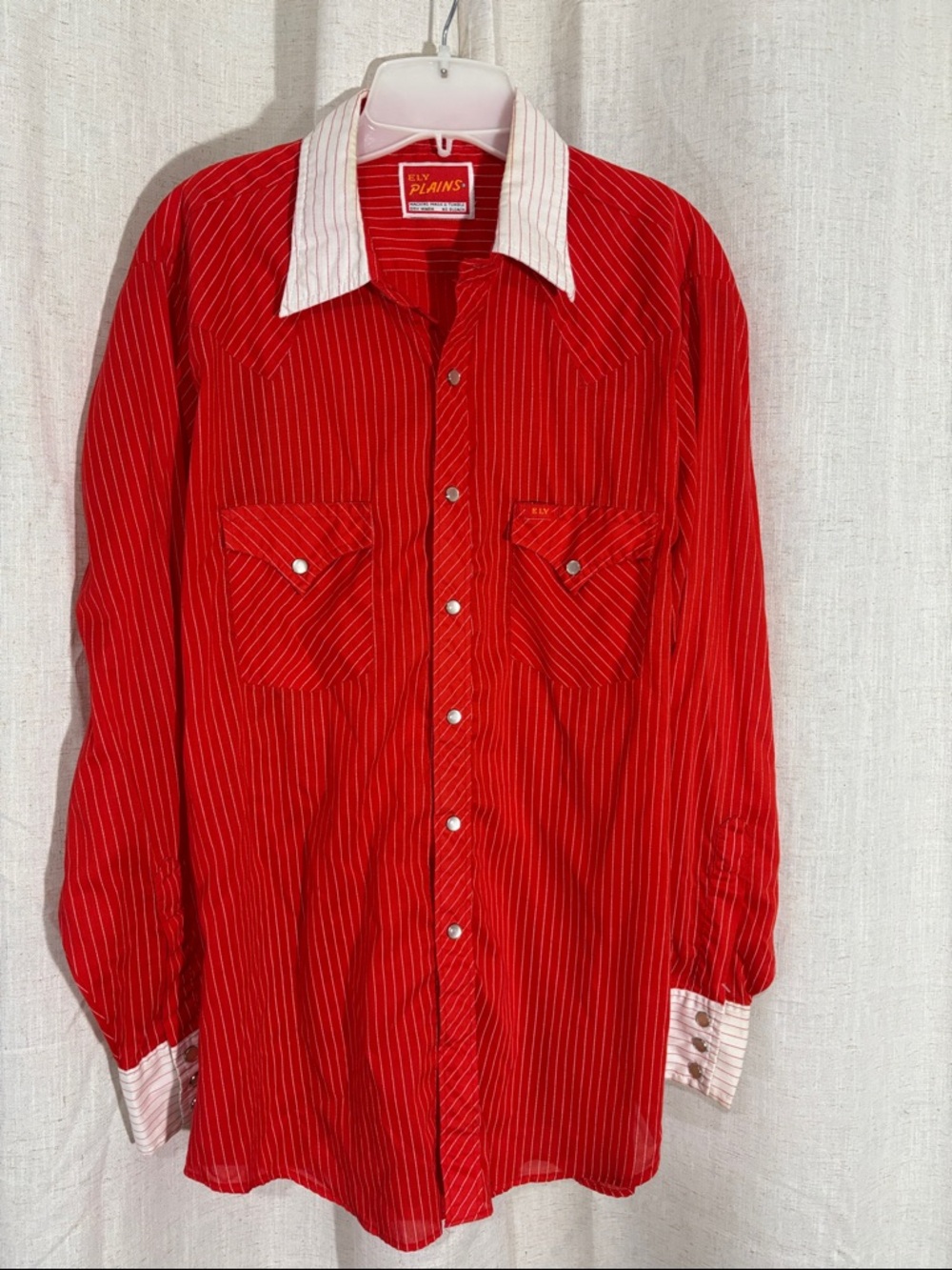 Vintage Ely Plains Men’s Red Pinstripe Western Shirt with Contrast Collar